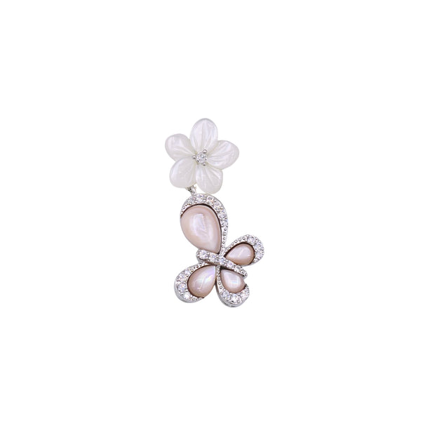St. Silver Pendant. Flowers MOP or Black Abalone Shell with CZ