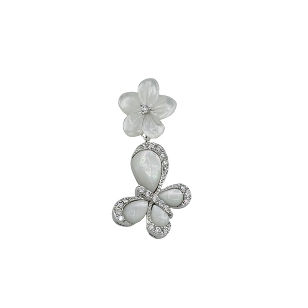 St. Silver Pendant. Flowers MOP or Black Abalone Shell with CZ
