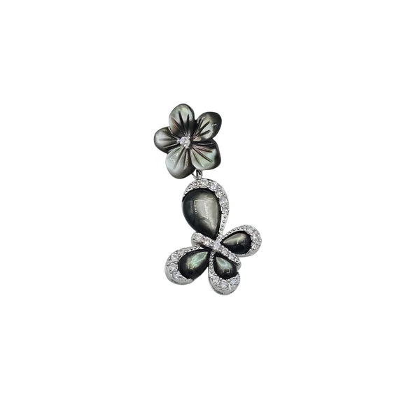 St. Silver Pendant. Flowers MOP or Black Abalone Shell with CZ