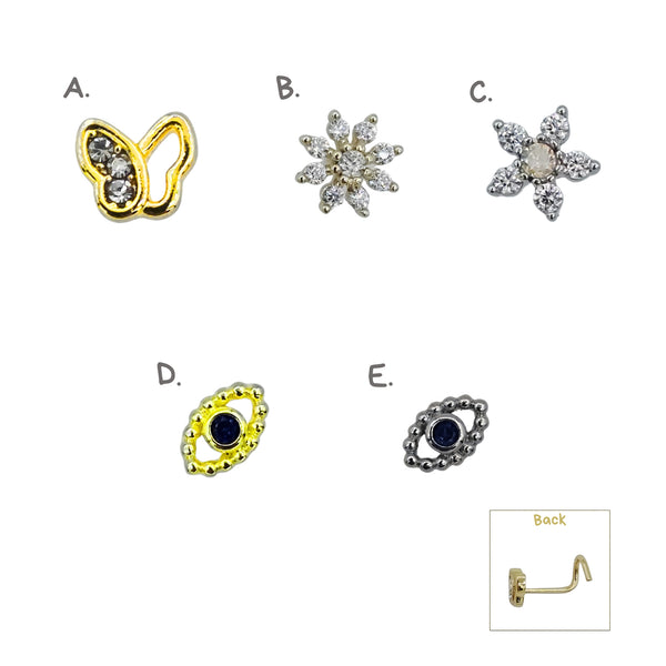 Stainless Steel +Copper or Electro Gold Plated Nose Pin 0.03Mu with CZ
