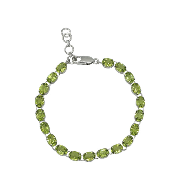 Sterling Silver Bracelet Set With 20 Prong Set 7X5mm Oval Genuine Gemstones