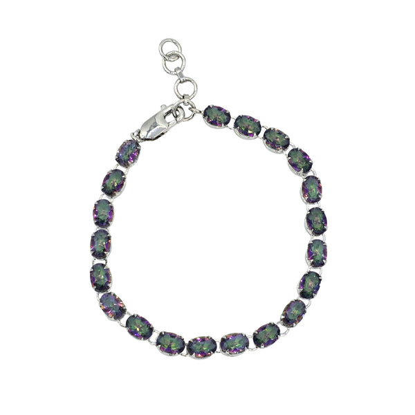 Sterling Silver Bracelet Set With 20 Prong Set 7X5mm Oval Genuine Gemstones