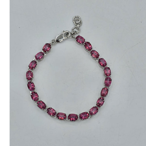 Sterling Silver Bracelet Set With 20 Prong Set 7X5mm Oval Genuine Gemstones