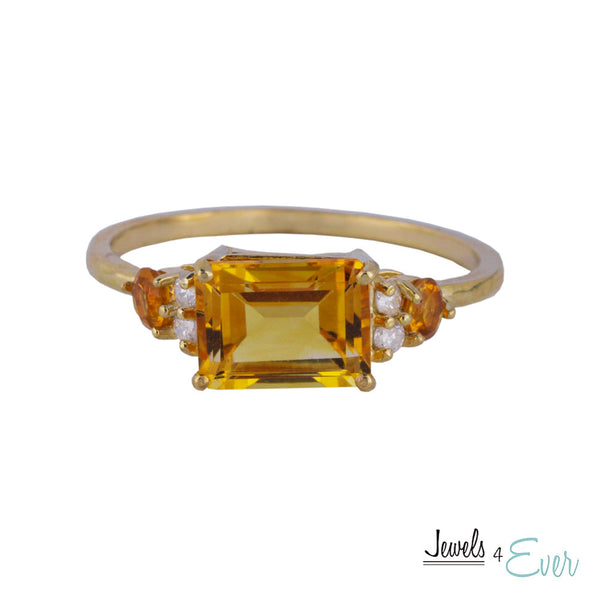 10K Yellow Gold Ring Set With Genuine Gemstones 8x6mm and Diamonds