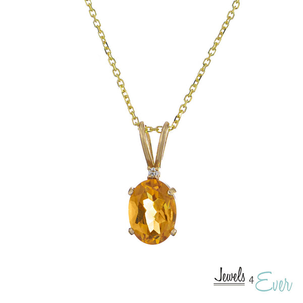 10KT Yellow Gold 8x6 mm Genuine Gemstone with Diamond Pendant