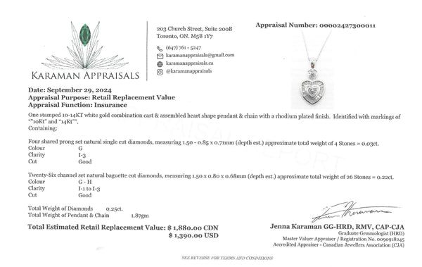 10K White Gold Diamond 0.25ct Pendant With Chain