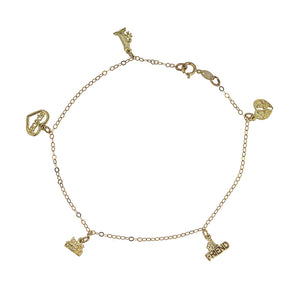 10/14k Yellow Gold Bracelet with 5 Yellow Gold Charms