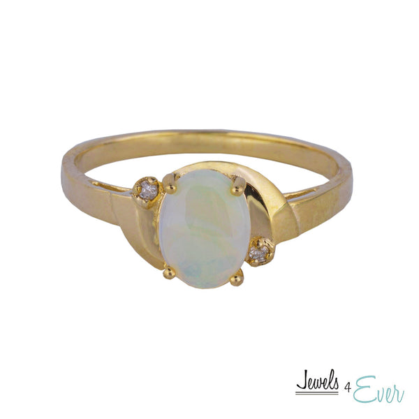 10KT Gold Ring set with 8 x 6 mm Genuine Gemstone and Diamond