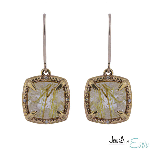 10kt Yellow Gold Genuine Gemstones 10x10mm and Diamond Earrings