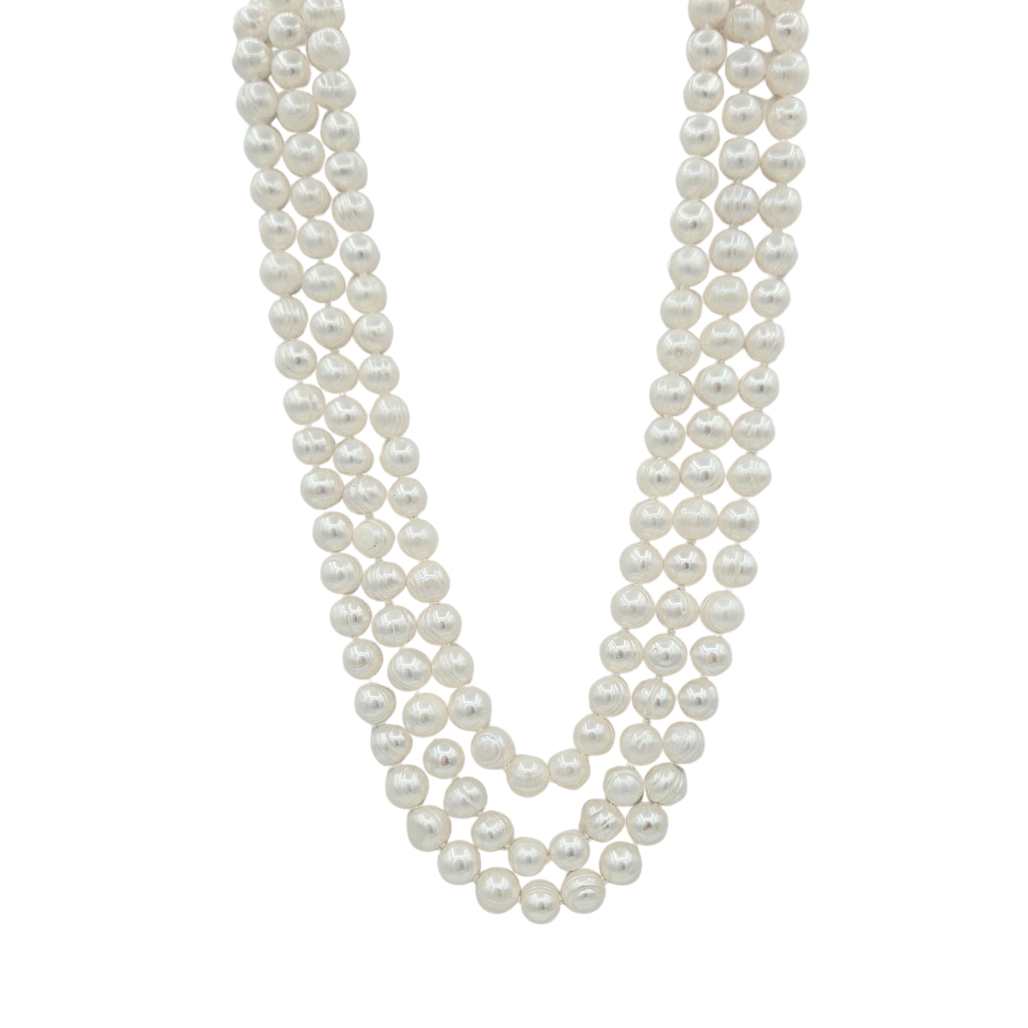 Triple Strands of Genuine Freshwater Pearls 8mm Necklace
