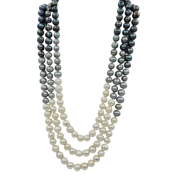 Triple Strands of Genuine Freshwater Pearls 8mm Necklace