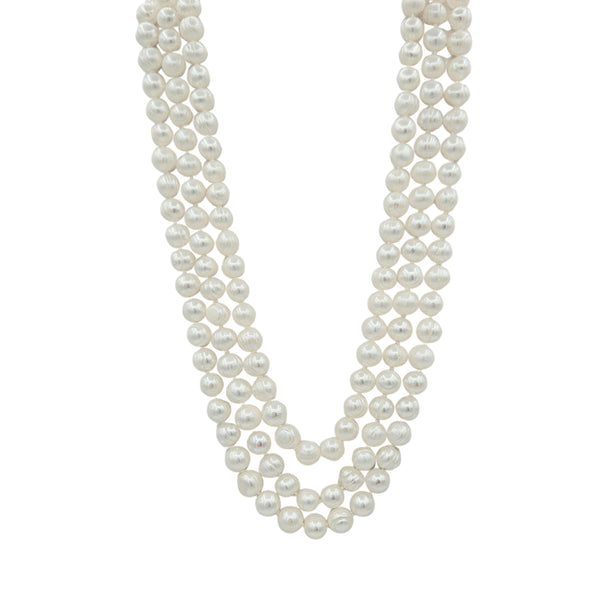 Triple Strands of Genuine Freshwater Pearls 8mm Necklace