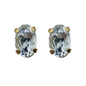 10KT Yellow Gold 6x4mm Genuine Gemstone Stud Earrings