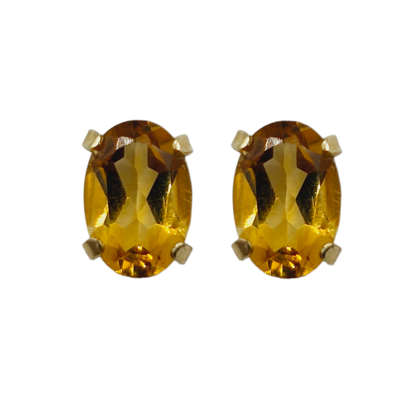 10KT Yellow Gold 6x4mm Genuine Gemstone Stud Earrings