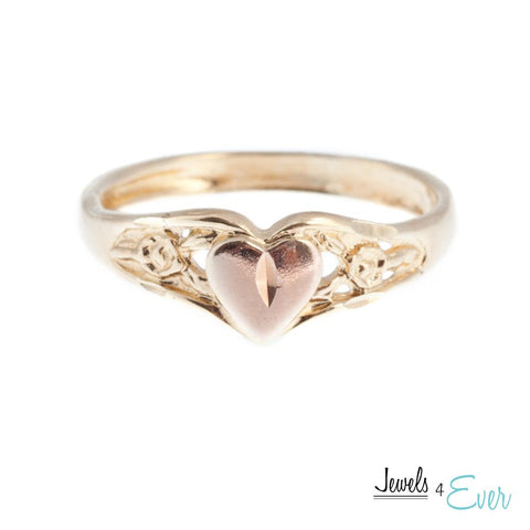 Sterling Silver Vintage Vermeil Rose Gold Heart Ring with 22KT Yellow Gold plating