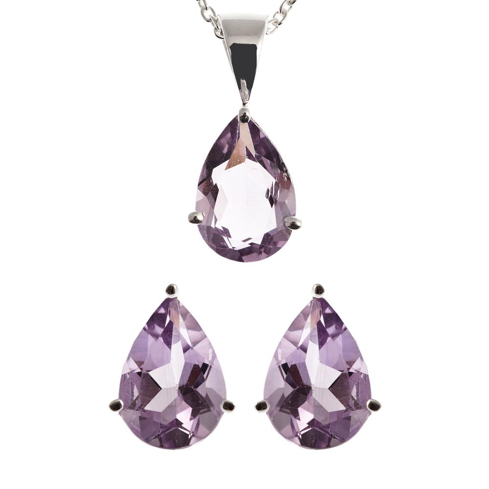 Sterling Silver Genuine Amethyst Earrings and Pendant Necklace set