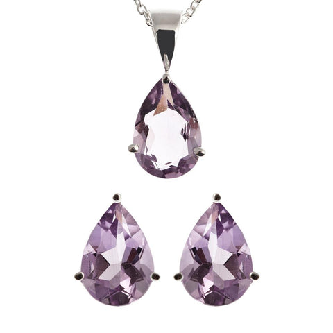 Sterling Silver Genuine Amethyst Earrings and Pendant Necklace set