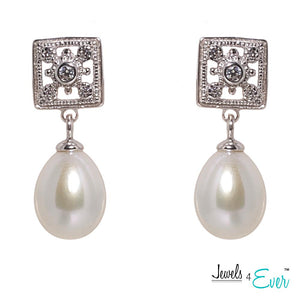 CZ Genuine Freshwater Pearls  925 Sterling Silver Earrings
