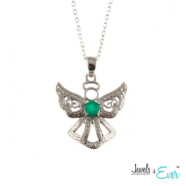 Genuine Sterling Silver and Genuine Gemstone Angel Pendant and Chain Set