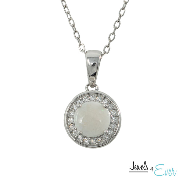 925 Sterling Silver Gemstone and CZ Pendant and Chain Set