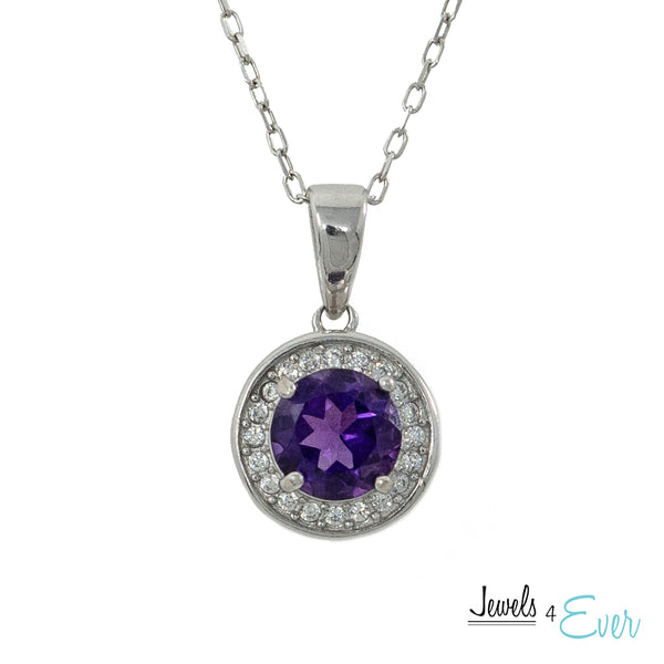 925 Sterling Silver Gemstone and CZ Pendant and Chain Set