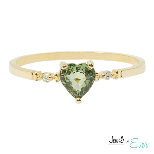 10K Gold Ring Set With Genuine 5mm Heart-Shaped Gemstone and Diamonds