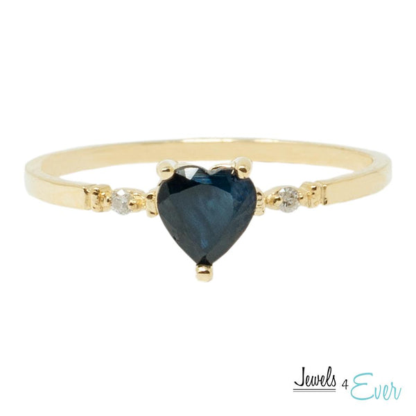 10K Gold Ring Set With Genuine 5mm Heart-Shaped Gemstone and Diamonds