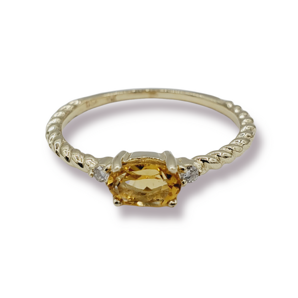 10K Yellow Gold Ring Set With Genuine Oval Gemstones 6x4mm and Diamonds
