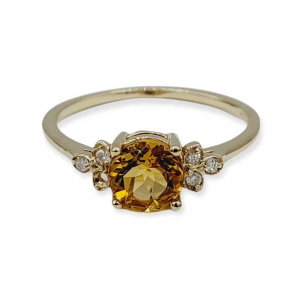 14K Yellow Gold Ring Set With Genuine Gemstones 6x6mm and Diamonds