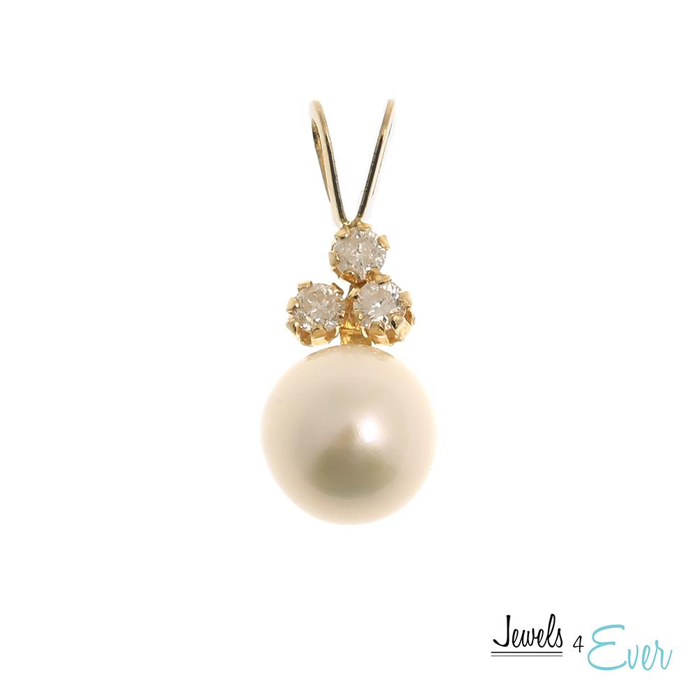 14KT Yellow Gold Freshwater Pearl and Diamond Pendant