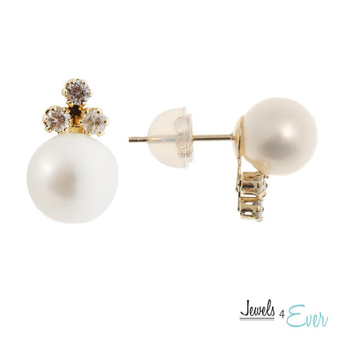 14KT Yellow Gold Freshwater Pearl and Diamond Earrings
