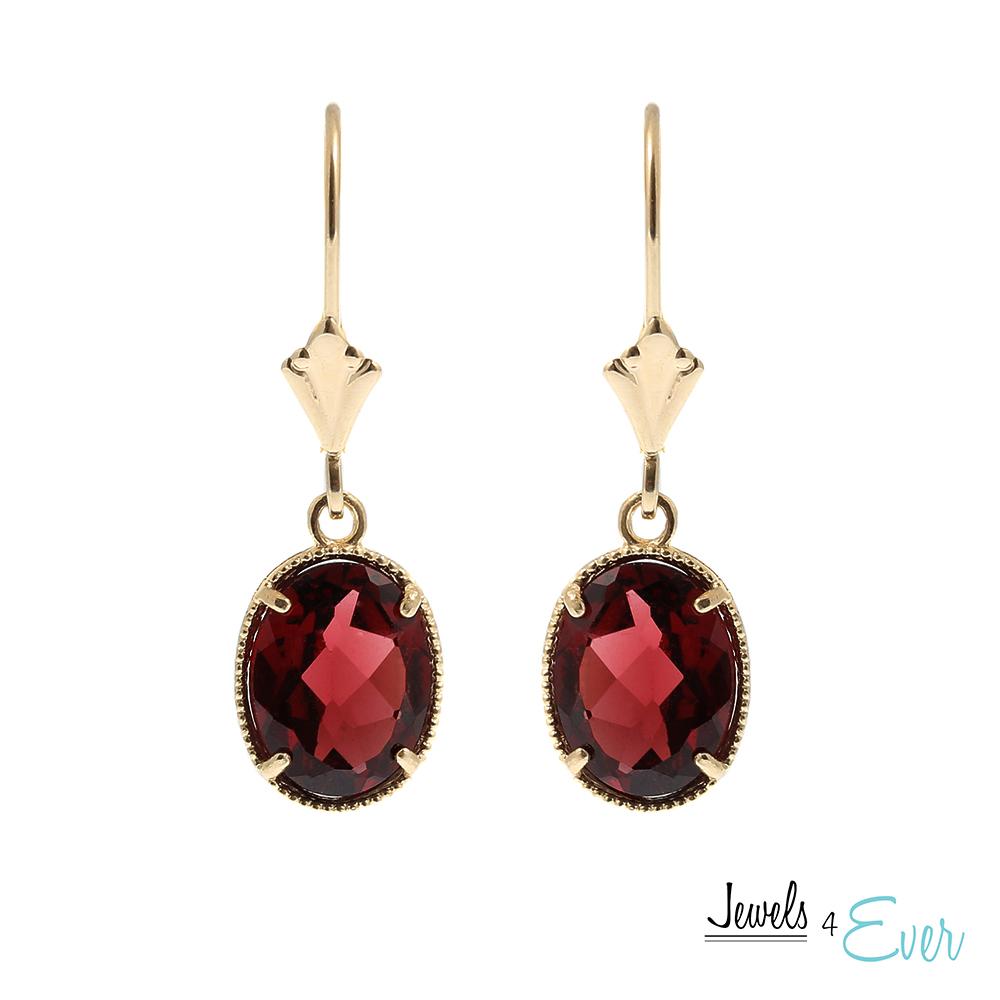 10KT Yellow Gold 9 x 7 mm Genuine Garnet Earrings