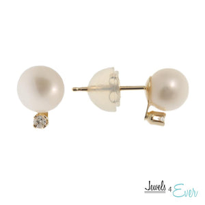 14KT Yellow Gold Cultured Pearl and Genuine Gemstone/Diamond Earrings