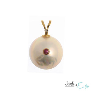 14KT Yellow Gold Pendant set with 12 mm Mabe Pearl Genuine Ruby and Diamond