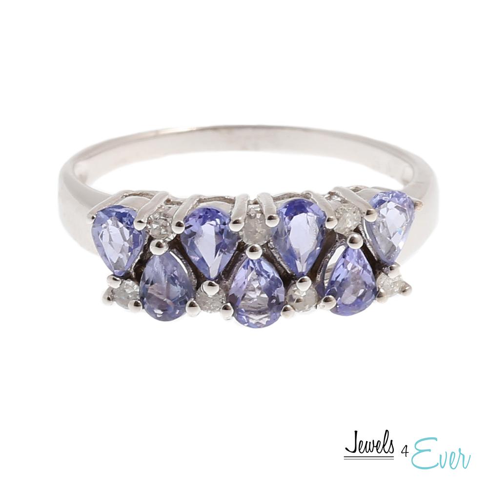 10KT White Gold Ring set with 4 x 2.5 mm Genuine Tanzanite and Diamond