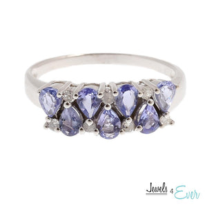 10KT White Gold Ring set with 4 x 2.5 mm Genuine Tanzanite and Diamond