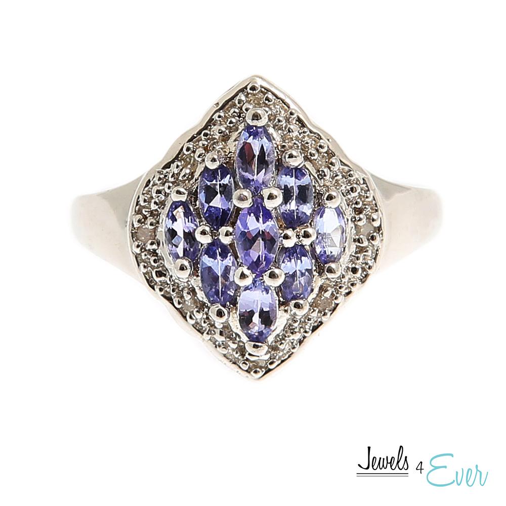 Sterling Silver Ring set with 4 x 2.5 mm Genuine Tanzanite
