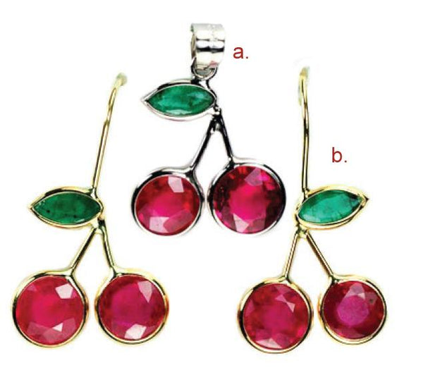 14KT Yellow Gold Ruby and Emerald Cherry Design Pendant