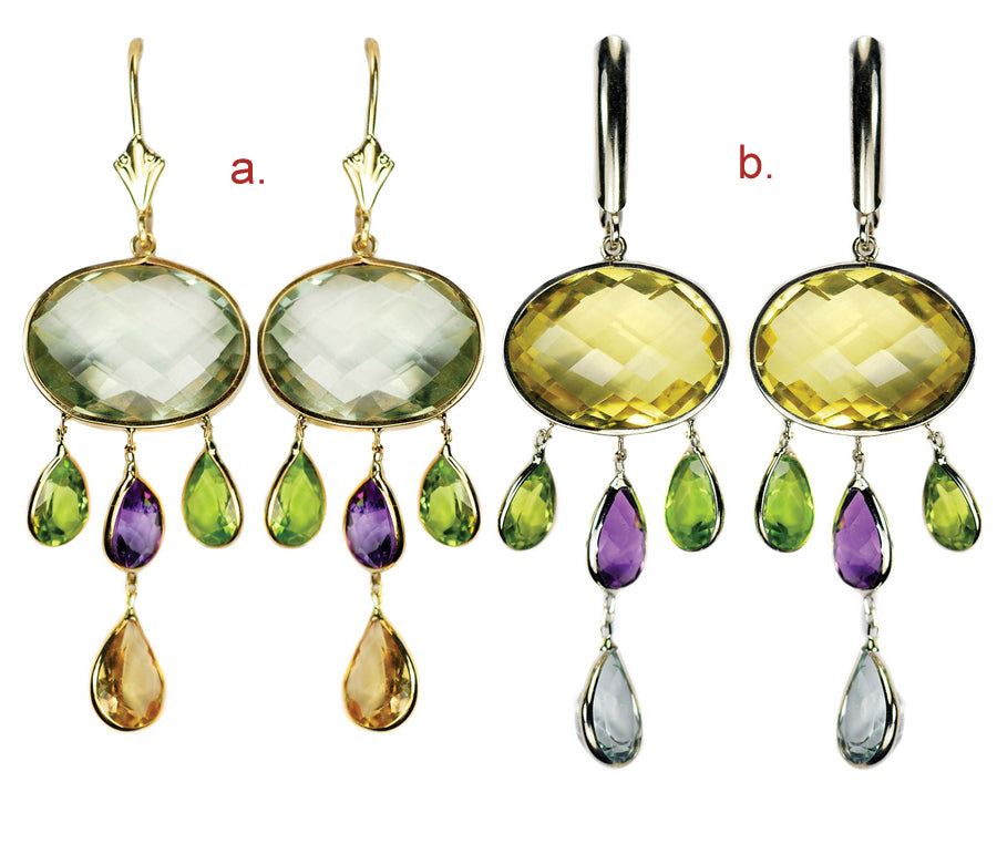 14kt White/Yellow Genuine Multi-Coloured Gemstone Chandelier Earrings. Set with Over 20 Carats of Gemstones