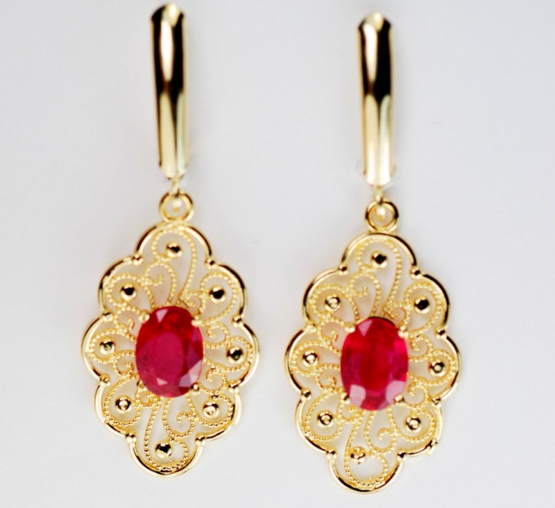 14KT Gold 2 Carats Genuine Gemstone Earrings