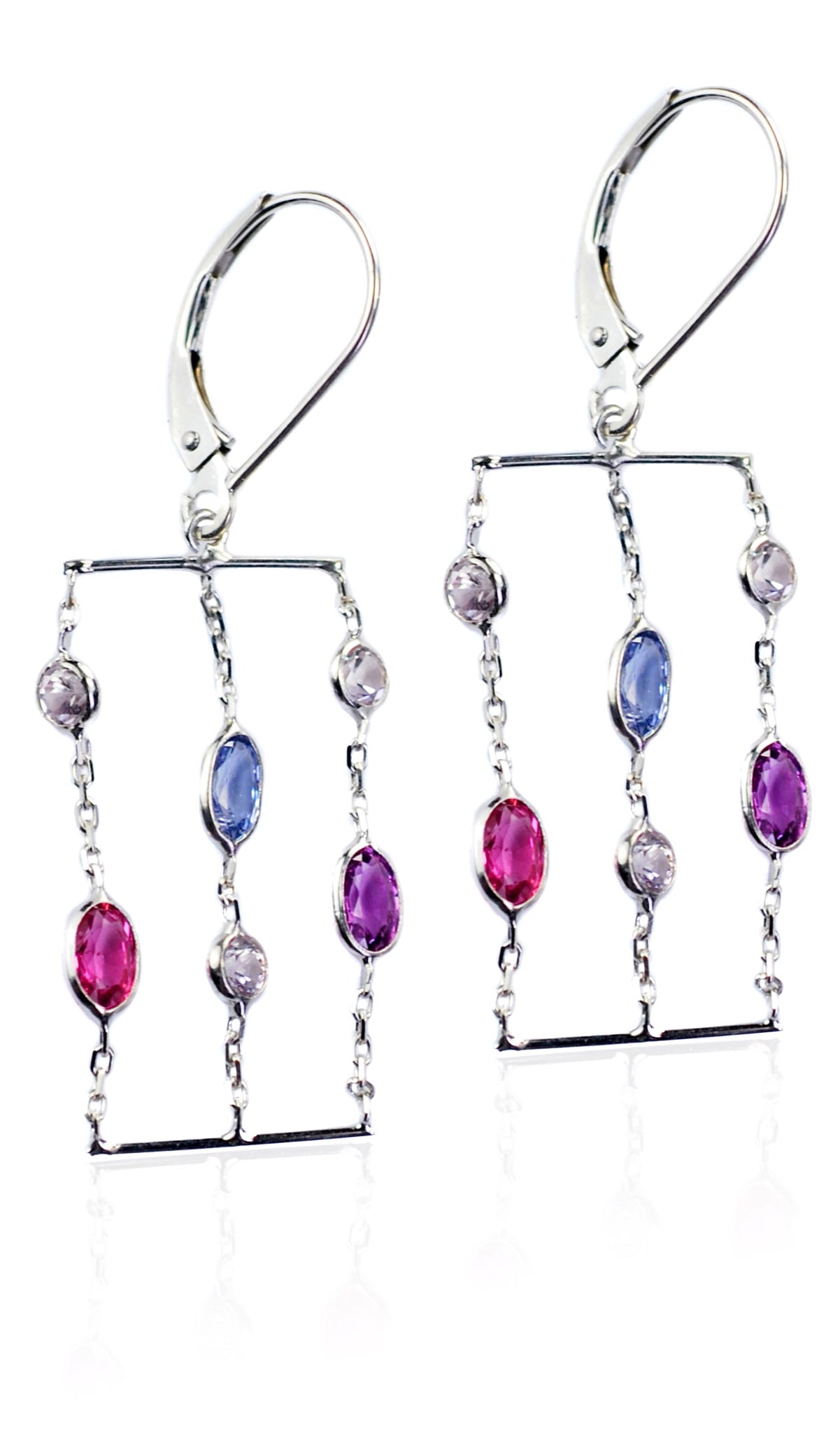 14KT White/Yellow Gold Genuine Multi-color Sapphire Earrings