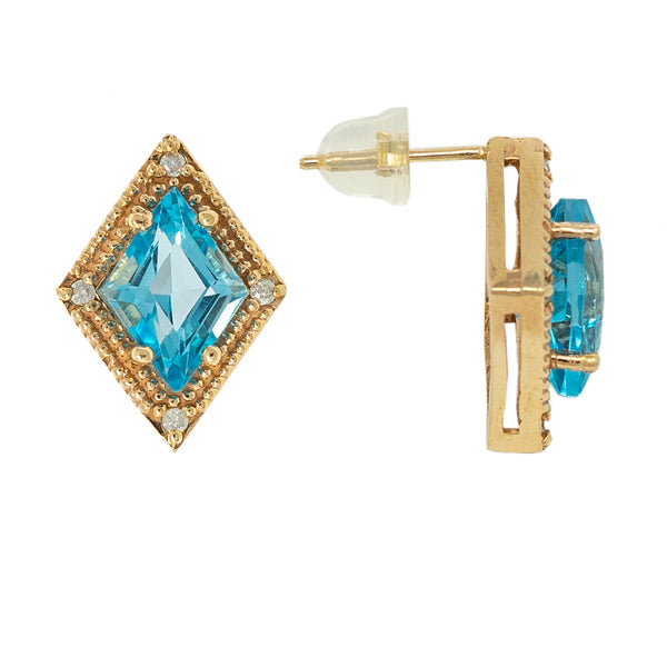 14kt Gold Stud Earrings with Genuine Gemstones 3.00 cts and Diamonds 0.08 cts
