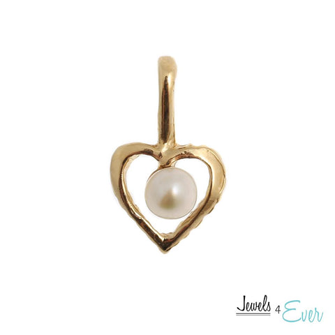 14KT Yellow Gold Heart Pendant set with 2.5 mm Genuine Freshwater Pearl