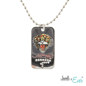 Authentic ED Hardy Roaring Tiger Dog Tag Pendant with 24 inch Bath Tub (Ball) Chain