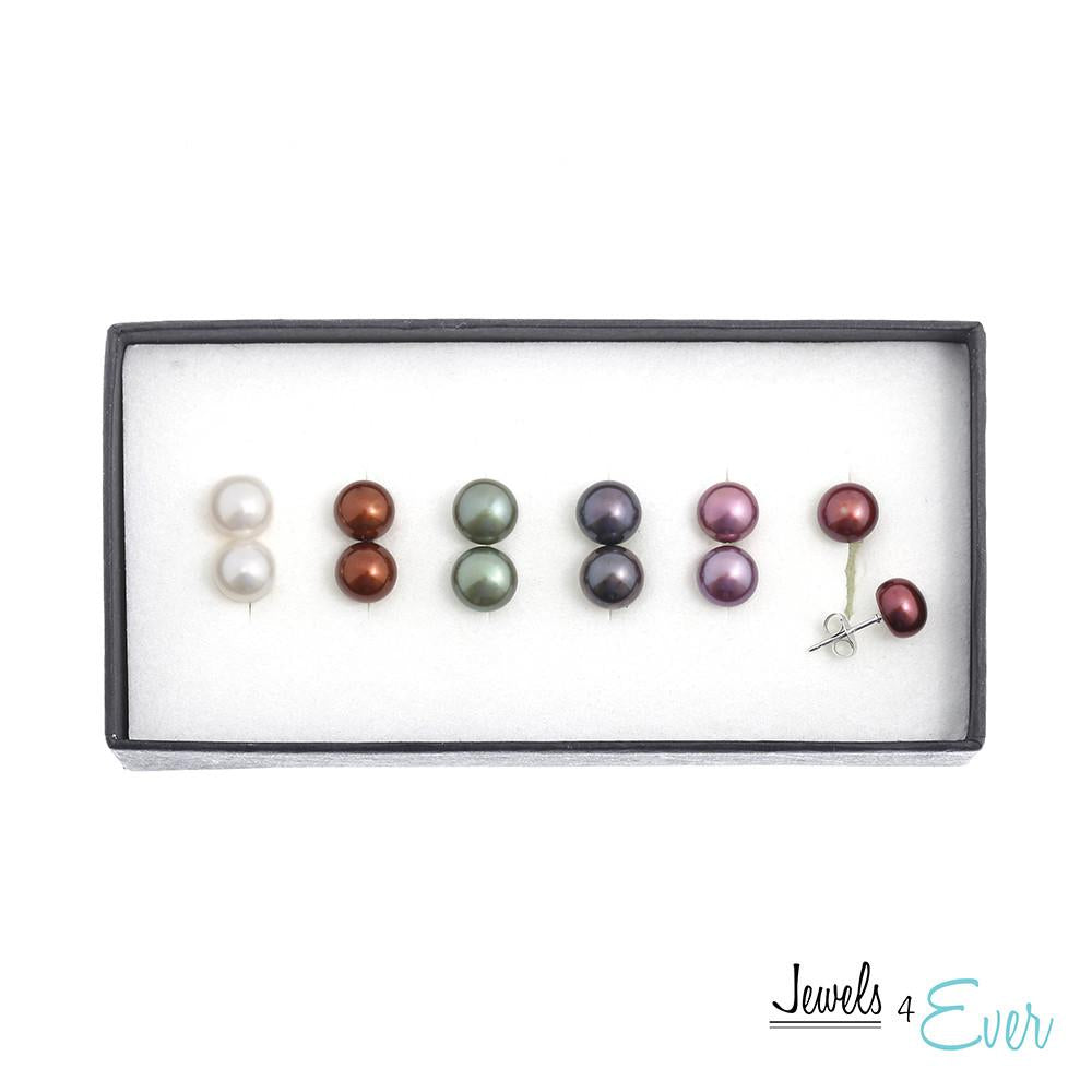 Set of 6 Sterling Silver Coloured Freshwater Pearl Earrings