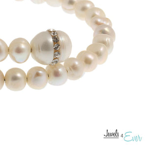White Freshwater Pearl and Crystal Bracelet