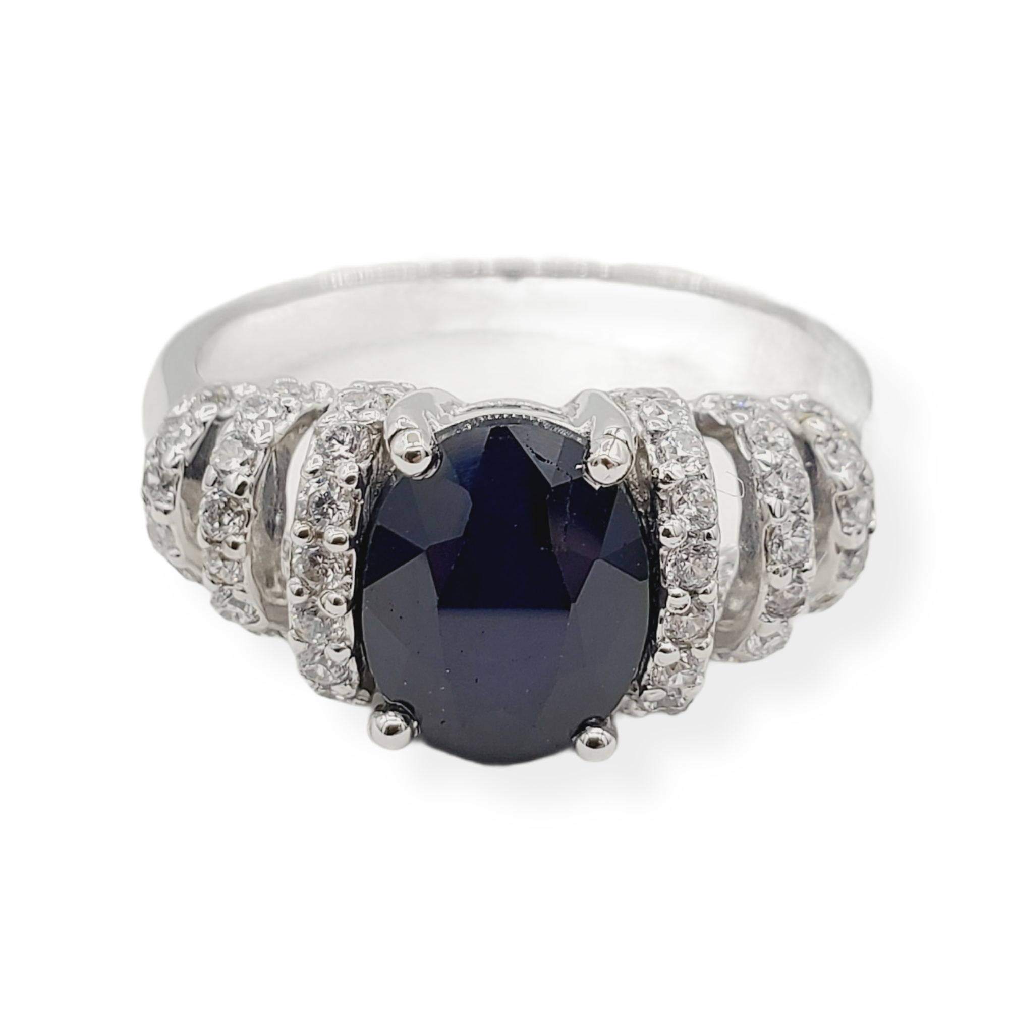 Sterling Silver Ring Set With Natural Sapphire
