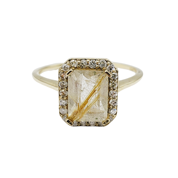 14K Yellow Gold Ring Set With Genuine Gemstone 8x6mm and Diamonds