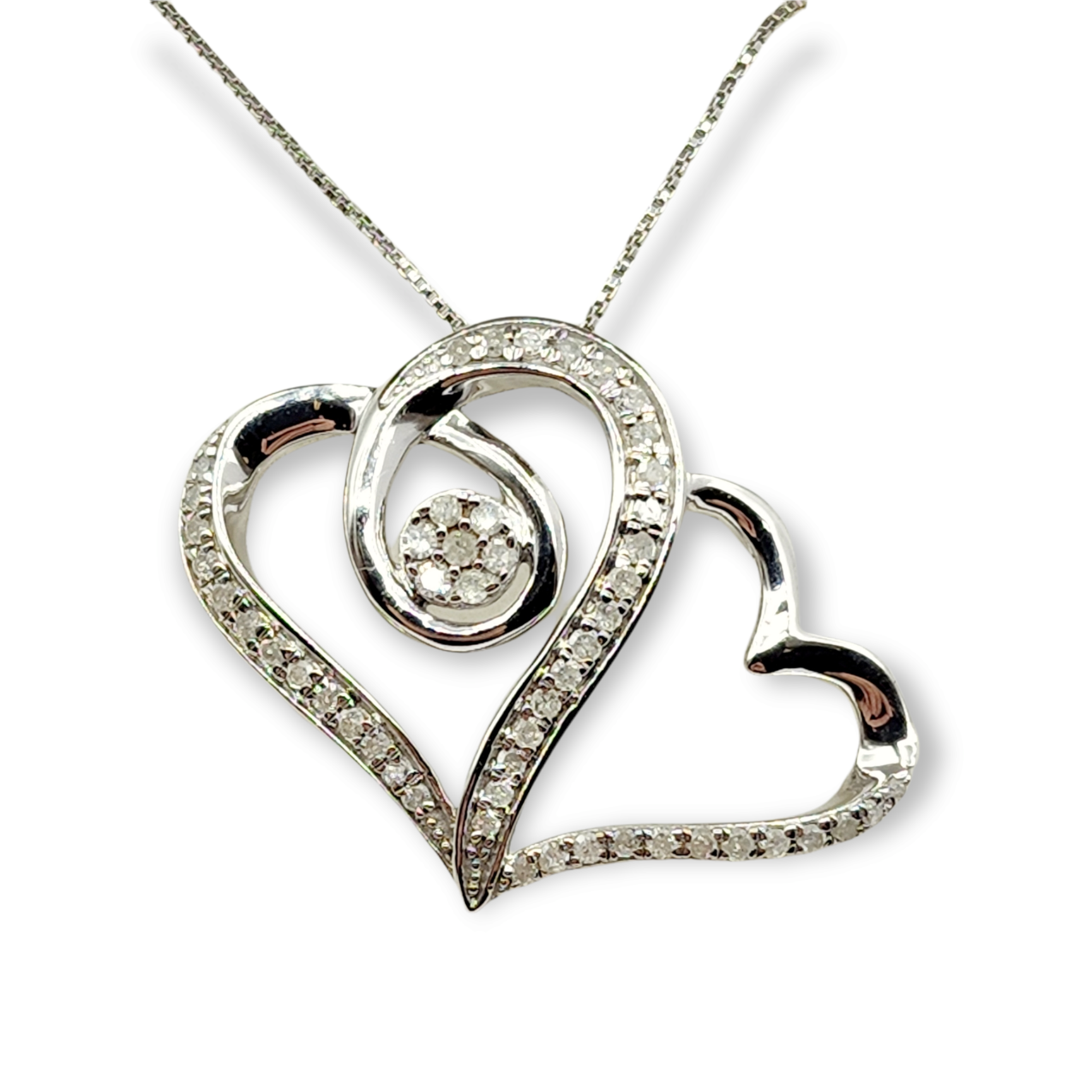 Twice the lovin' Diamond Hearts Pendant in Sterling Silver