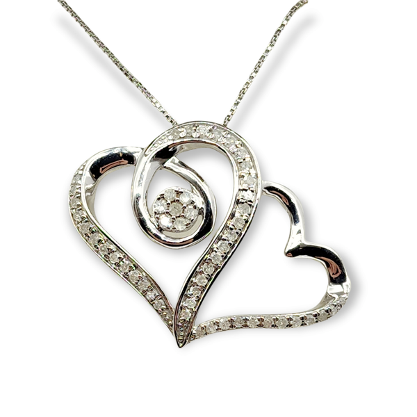 Twice the lovin' Diamond Hearts Pendant in Sterling Silver